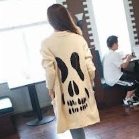 Sweaters - Beige skull back sweater