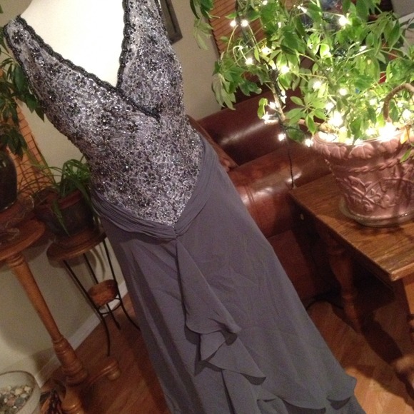 Amazing bodice beaded gown/leather jacket