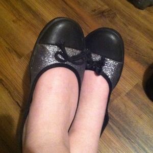 Black Glitter Flats Size 8