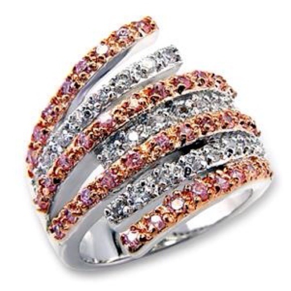Two tone clear and rose CZ cocktail pave band