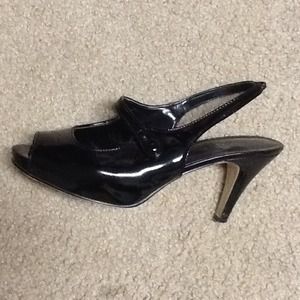 Black patten leather heels