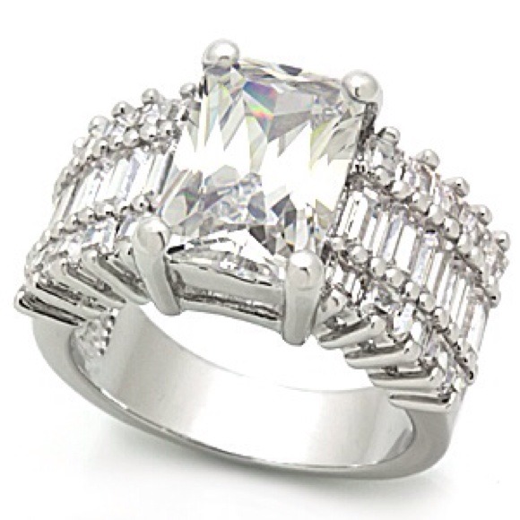 Brilliant clear emerald CZ wedding, cocktail ring