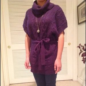 Cute purple sweater dress with belt, size Small
