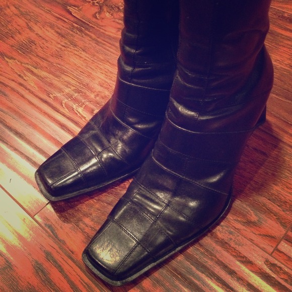 Black leather boots.