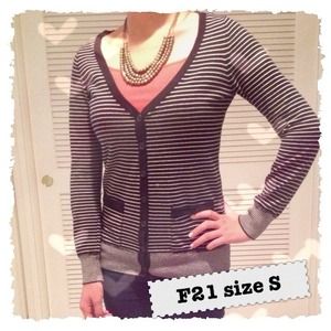 F21 striped cardigan with front pockets