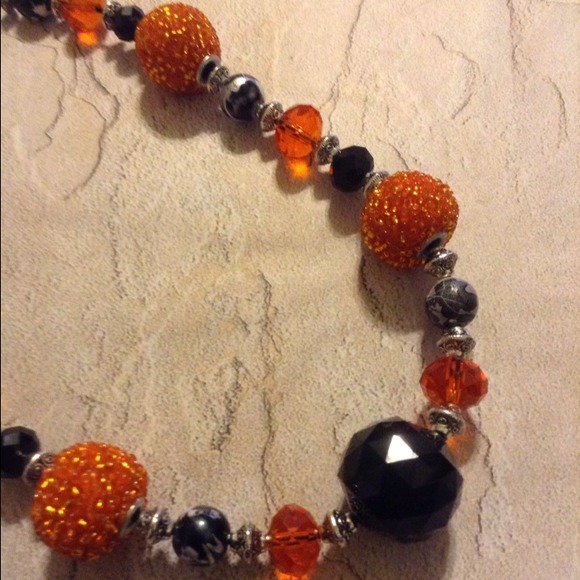 Beautiful black, orange and silver beaded necklace