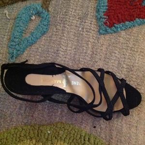 René Paris black silk roping sandle