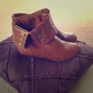 Madden girl cognac wedge booties with gold studs