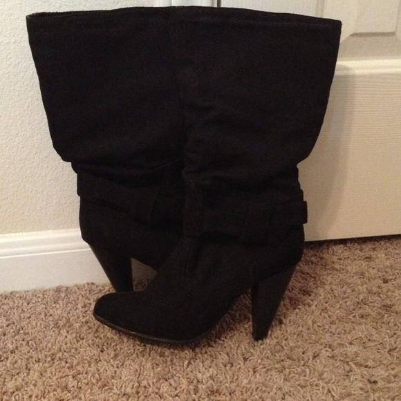 black velour high heel boot