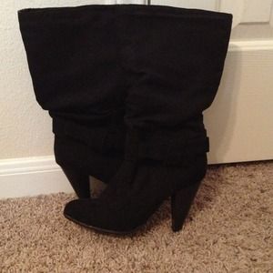 black velour high heel boot