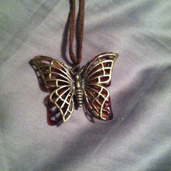 Butterfly Necklace with Leather Chain