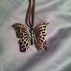 Butterfly Necklace with Leather Chain