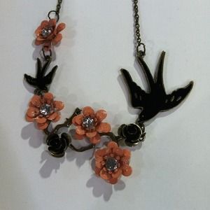 Swallow and rose necklace