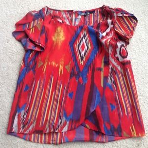 **RESERVED** Red Tribal Ruffled Cap Sleeve Top