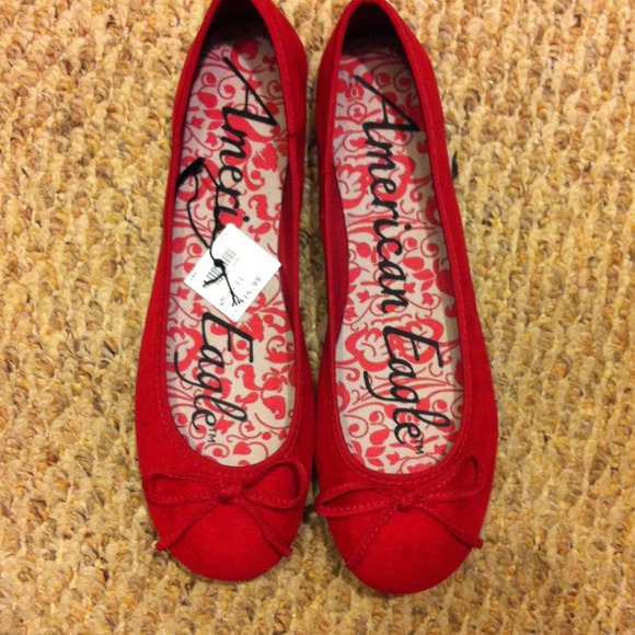 Flat Red Suede Ballet Shoes