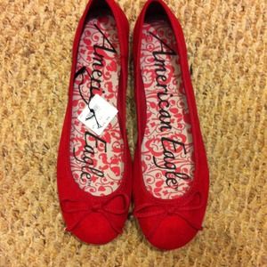 Flat Red Suede Ballet Shoes