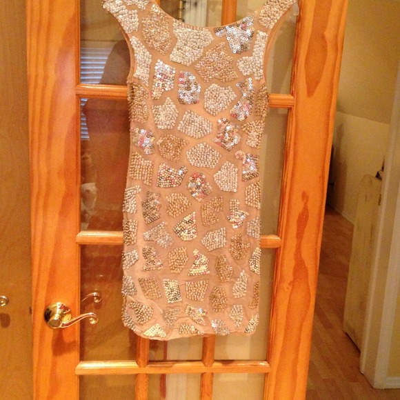 Alice and Olivia Nude Sequin Cocktail Dress