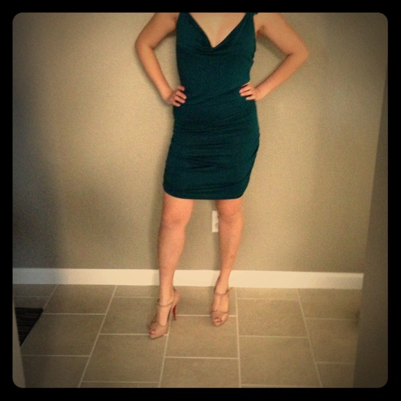 Teal lace back party dress sz S