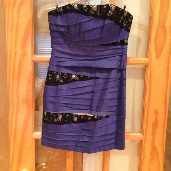 Bebe Blue and Lace Strapless Cocktail Dress