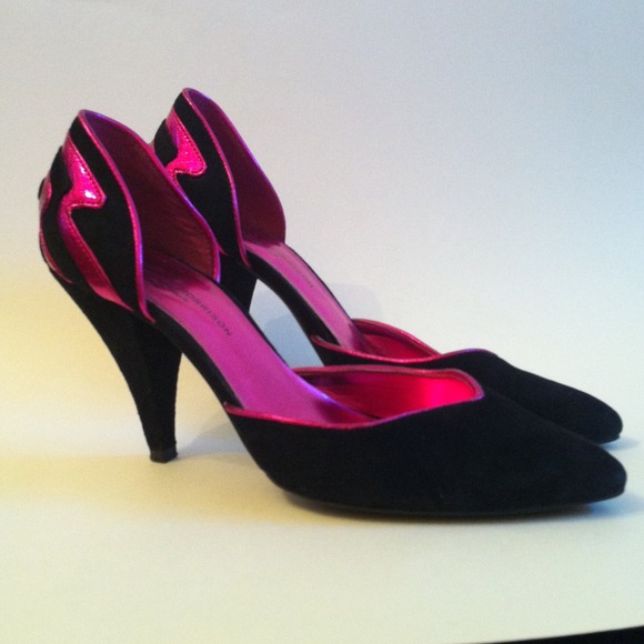 Reserved Faux Black Suede/Fuchsia Snake Heels
