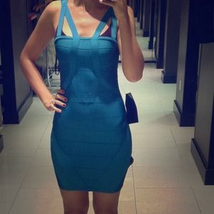 Turquoise BEBE bandage dress