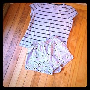 BUNDLE!! Soccer shorts with grey striped t-shirt