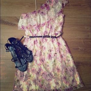 Reserved Printed lace one shoulder dress