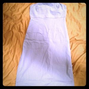 Strapless knee length column dress, slate blue