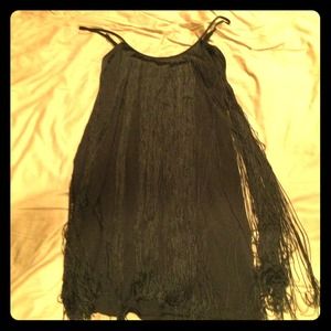 Short, black fringe dress.