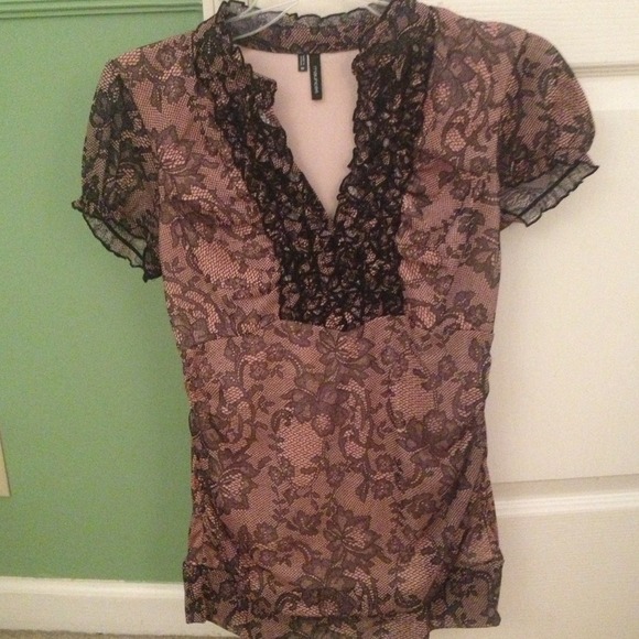 Creamy pink lace and black dress top