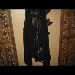 Black sleeveless lace cardigan