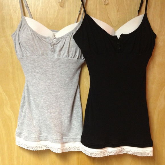 2 bra-top cami's. Size M, black and grey.