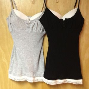 2 bra-top cami's. Size M, black and grey.