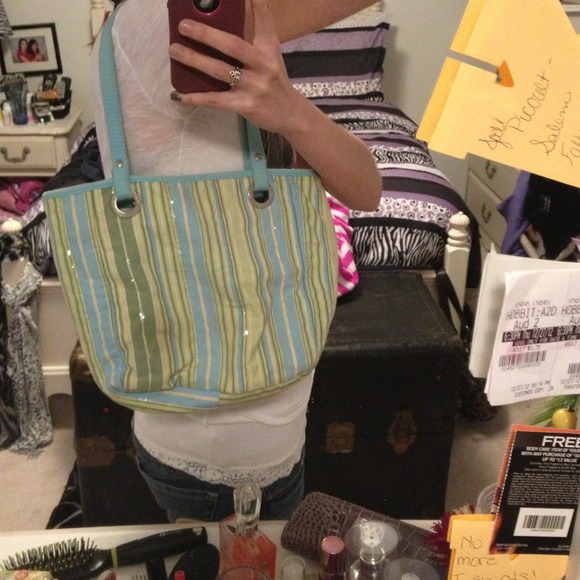 Sequined American Eagle striped handbag.