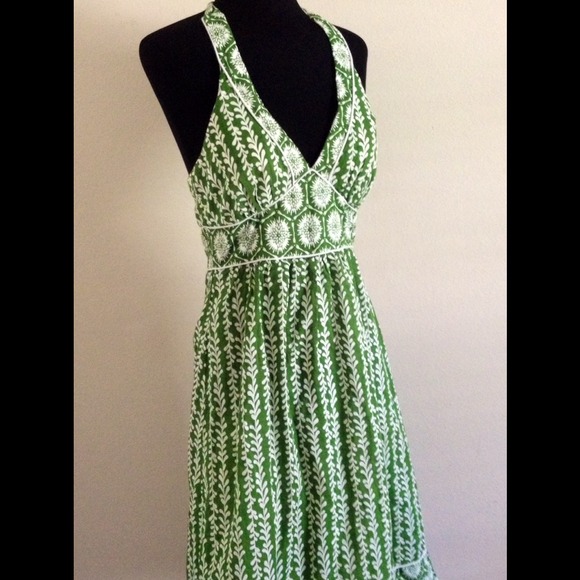 Green & White Floral Halter Dress - Picture 2 of 4