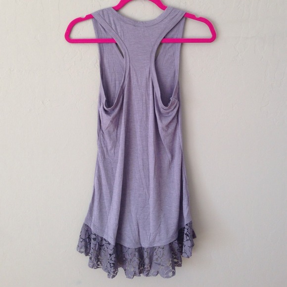 Grey Button Down Tank Top with Lace Edging - Picture 2 of 3
