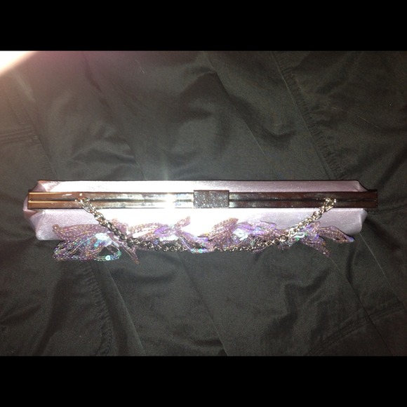 Satin Lavender Clutch with Chain - Picture 4 of 4