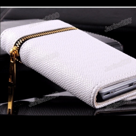 White leather iPhone 4 4S side flip case wallet