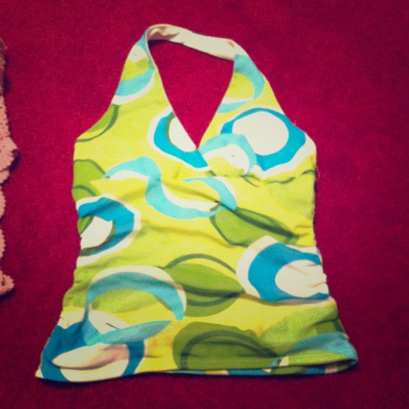 Retro blue/green/white halter blouse