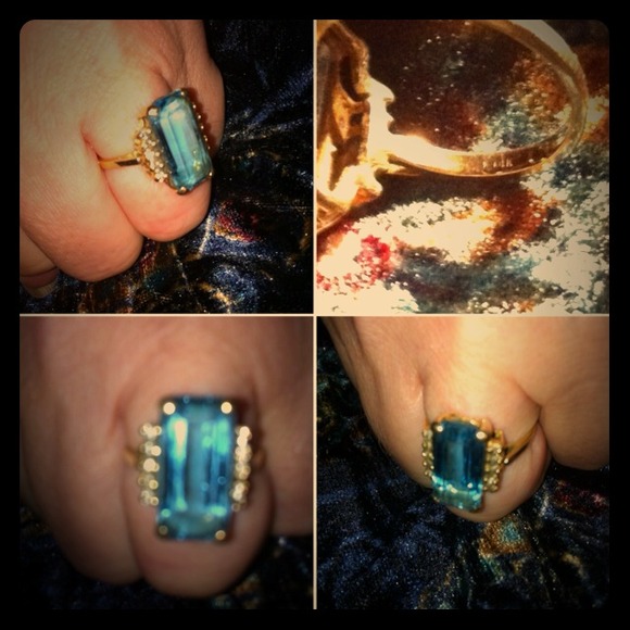 SOLD: 14K-Gold Topaz, Small-Diamond Ring