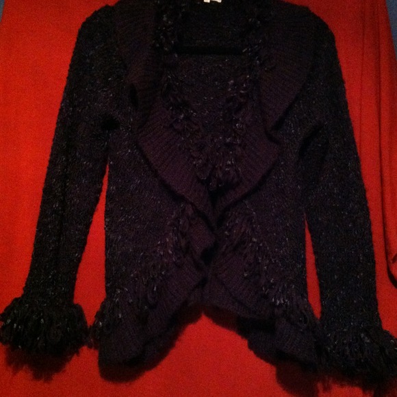 Sweater Deep Navy Lacey knit embellishments Classy - Picture 3 of 3