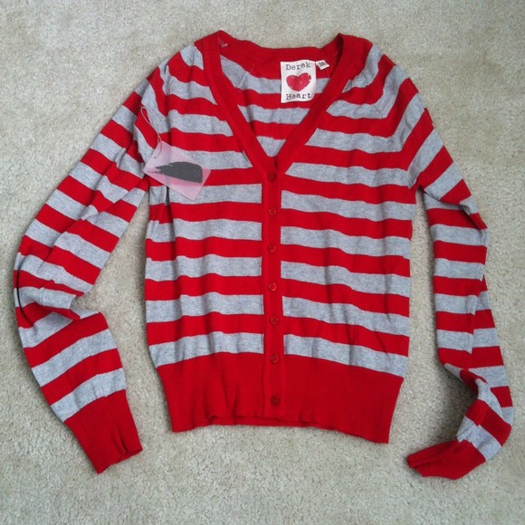 Red and gray striped cardigan