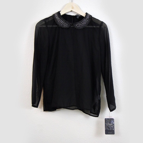 On Hold - black Zara Peter Pan collar sheer blouse - Picture 2 of 4