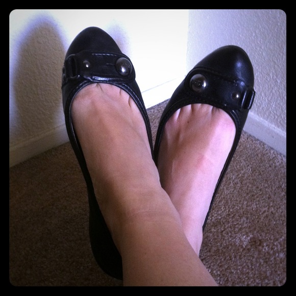 Coach black leather flats
