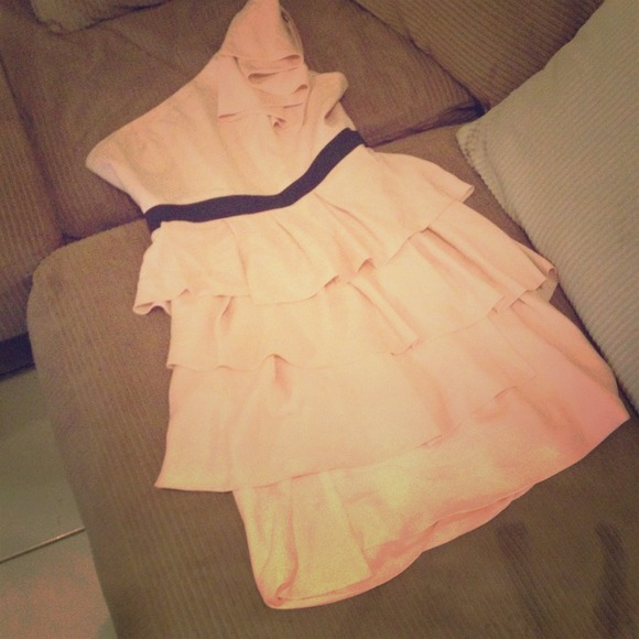 blush pink one shoulder ruffle dress