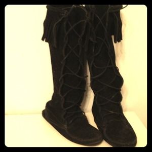 Black suede moccasin boots