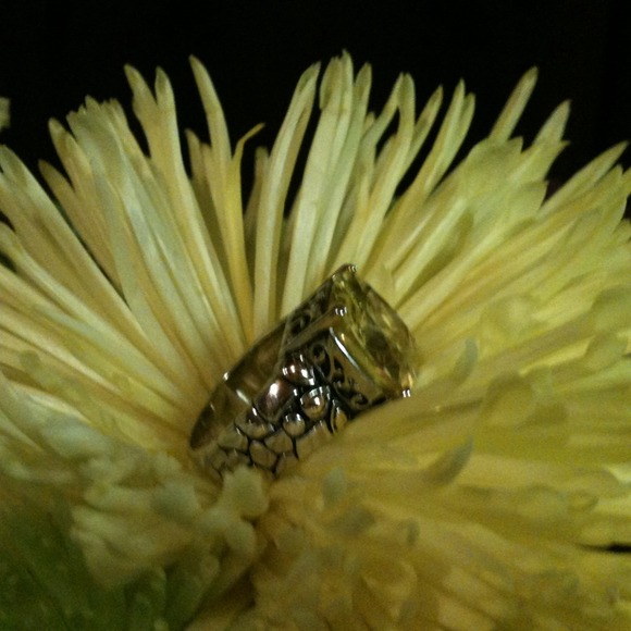 Silver Filigree Ring with Yellow Stone - Picture 2 of 4