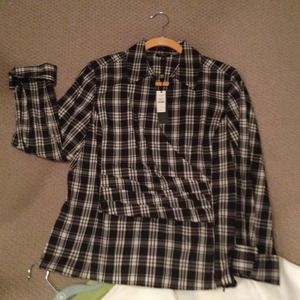 Talbots black and white plaid blouse