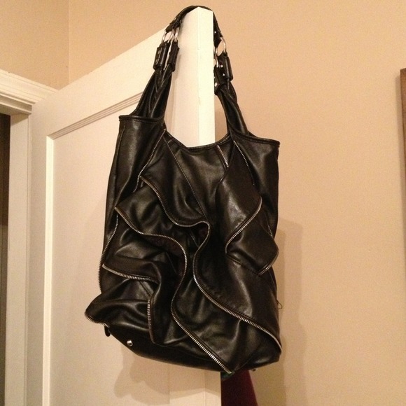 Large black leather BCBGeneration bag zipper look