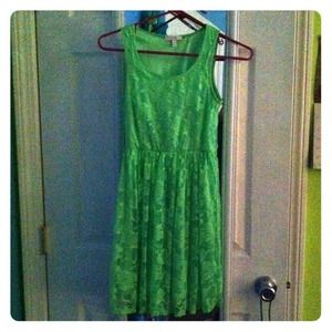 Neon green lace overlay dress!